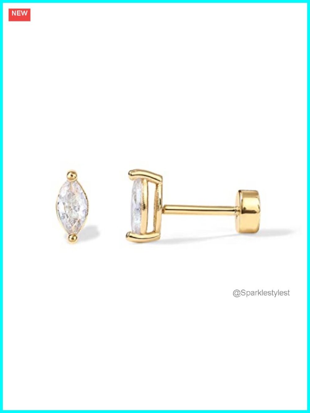 Dainty Flat Back 14K Gold Plated CZ Stud Earrings